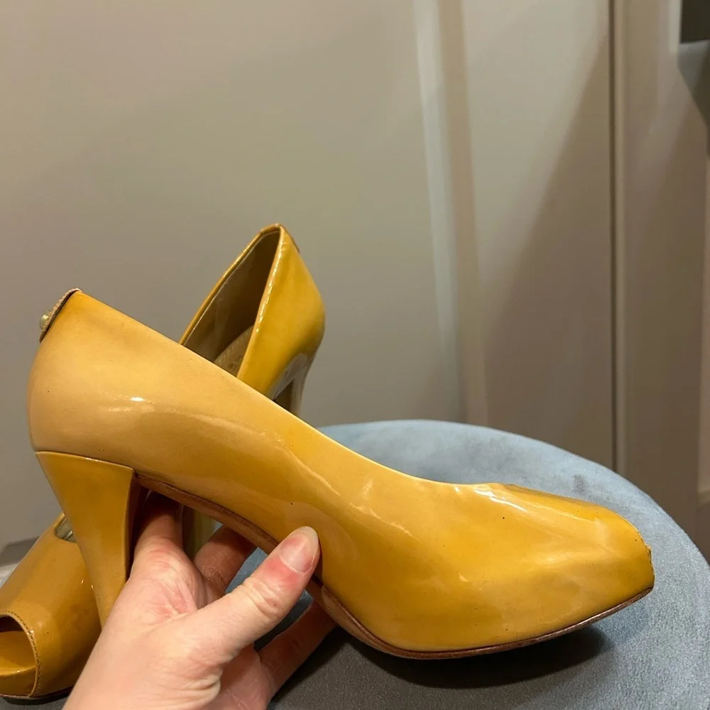 Stuart Weitzman Patent Leather Peep-Toe Heels